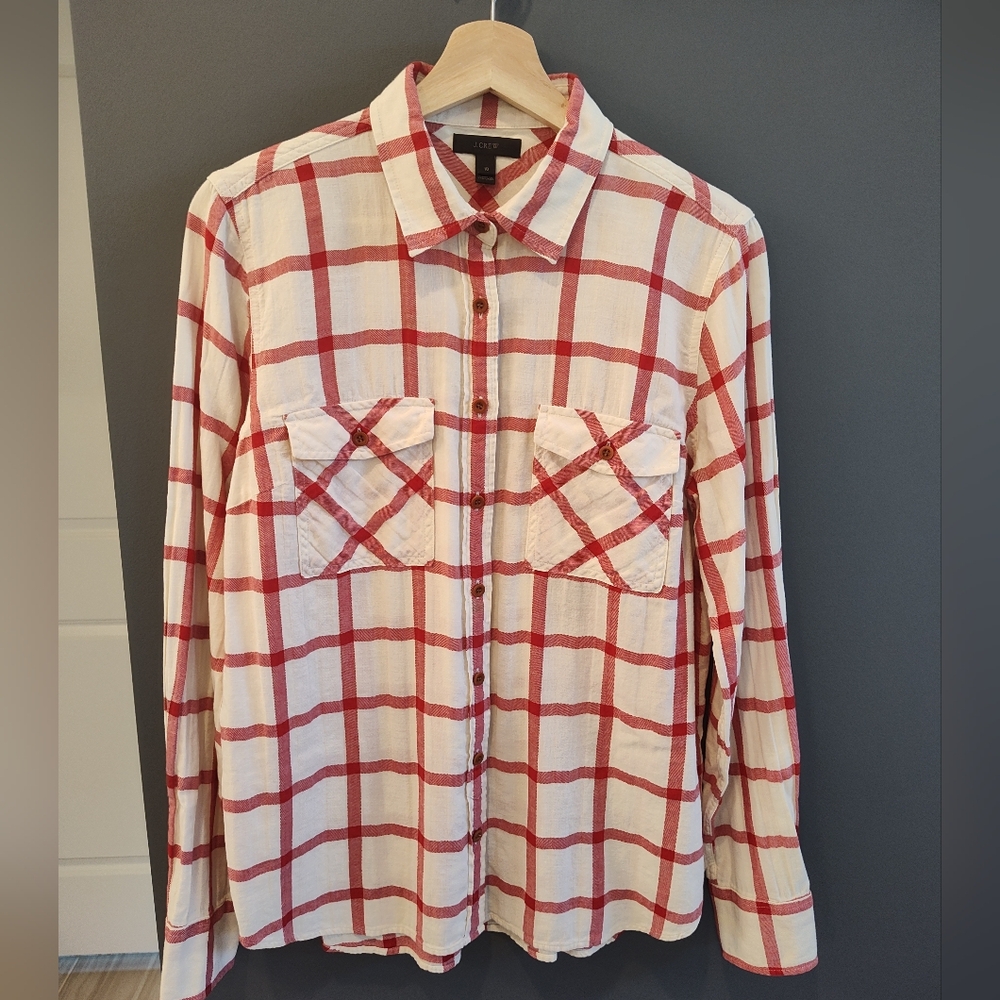 J Crew red and cream plaid shirt size 10